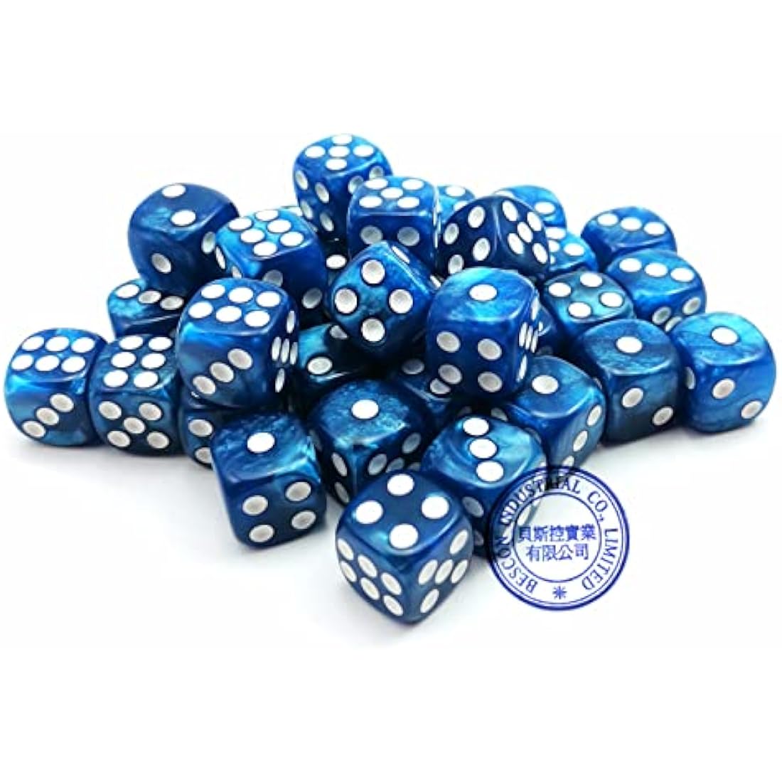 Bescon 12mm 6 Sided Dice 36 in Brick Box, 12mm Six Sided Die (36) Block of Dice, Marble Blue