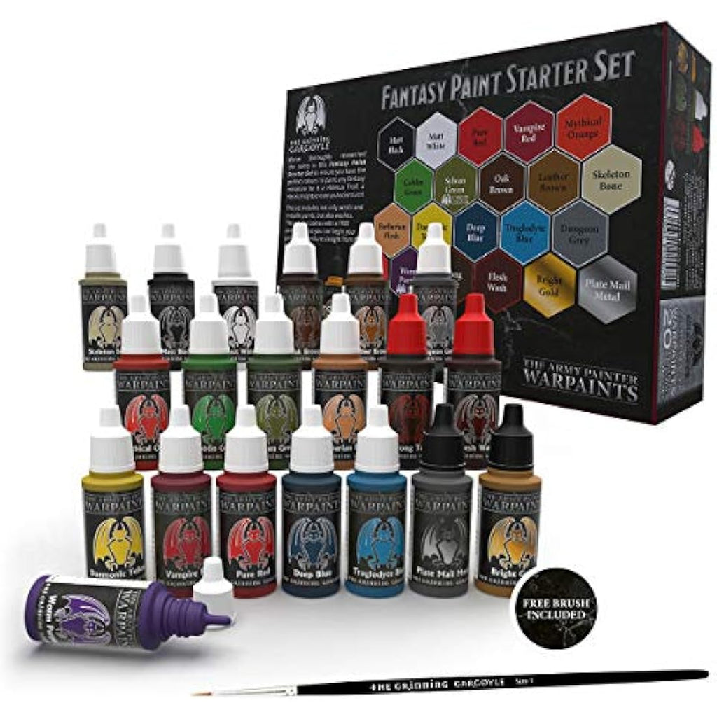 Grinning Gargoyle Fantasy Miniature Paint Set - 20x Miniature Paints including Brush - Starter Set for Tabletop Figures & DnD