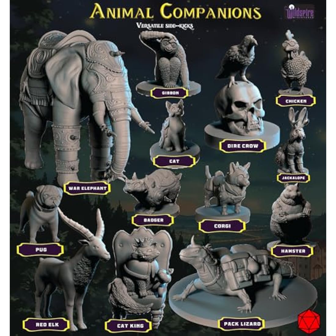 Wildspire Heroes, Animal Companions & Troll King for DND Miniatures Bulk 28mm DND Minis Dungeons and Dragons D&D Miniatures Dungeons and Dragons Unpainted Figures for Tabletop