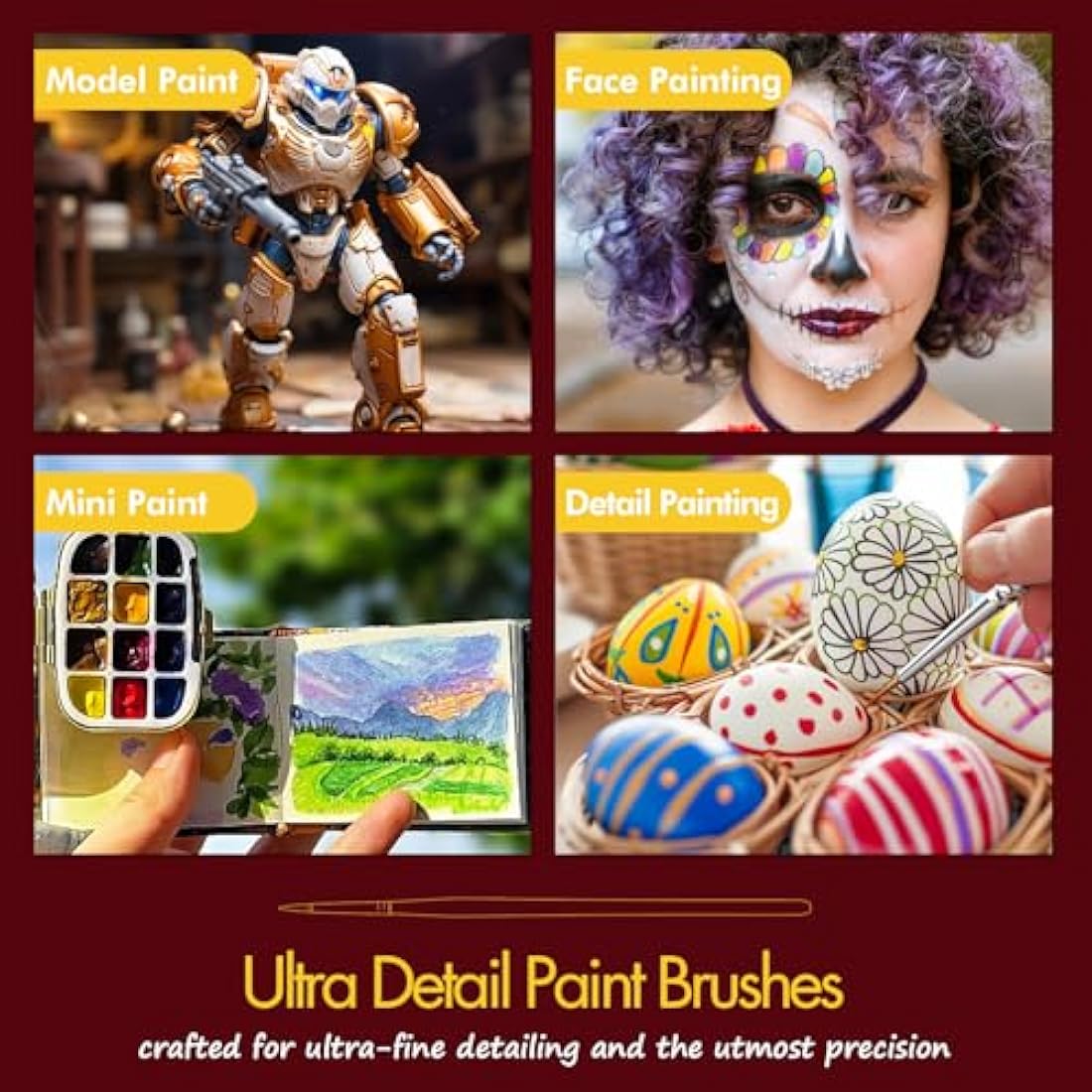 Kolinsky Sable Fine Detail Paint Brushes - 3pcs Detail Paint Brushes for Acrylic Watercor, Small Miniature Paint Brush Set Use for Warhammer,Mini Paints,Paint by Number,Figurine (00 0 1)