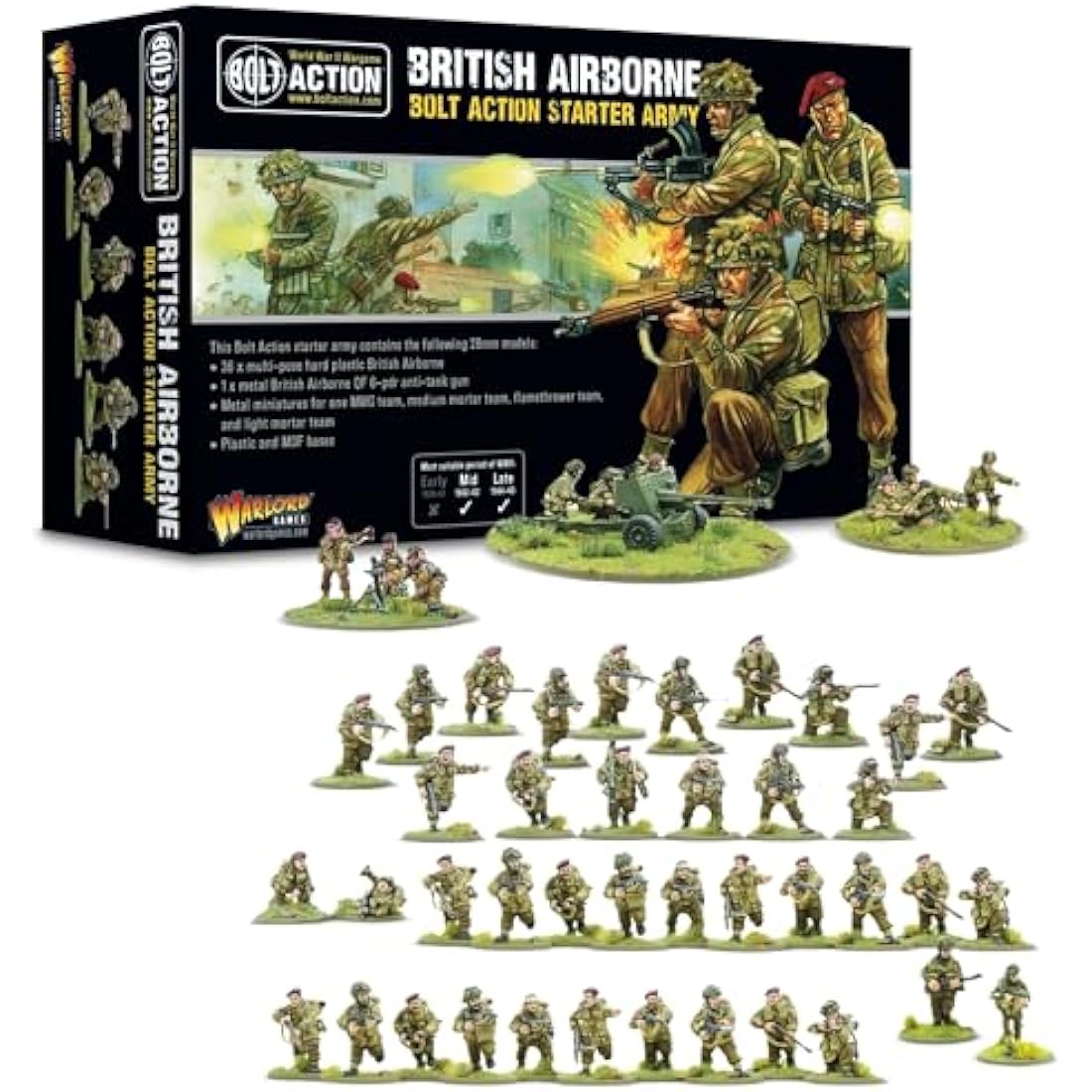 Bolt Action British Airborne Starter Army - 28mm Scale Plastic Miniatures by Warlord Games - Highly Detailed World War 2 Miniatures for Table-top Wargaming