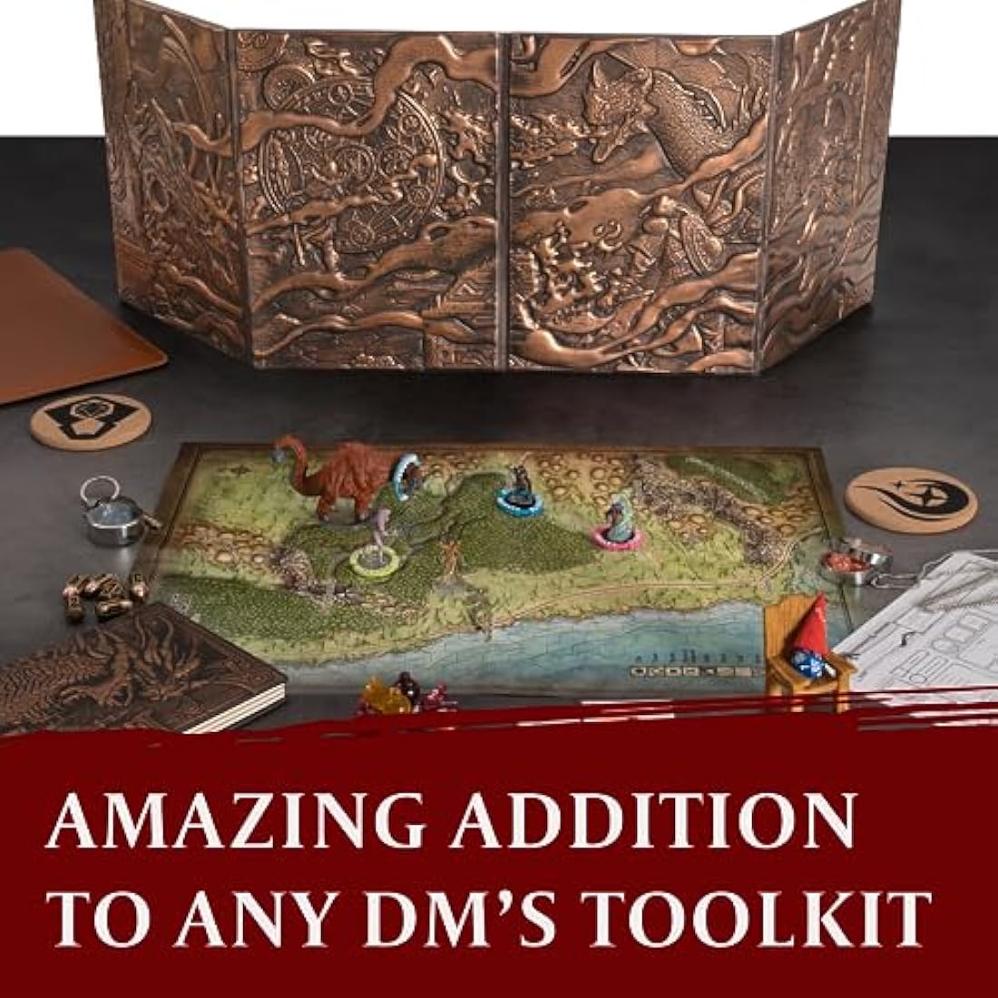 DND DM Screen 5e - D&D Dungeon Master Screen 3D Faux Leather with Customizable Inserts - Dungeons and Dragons GM / Game Master Accessories Gift Man or Woman. Hide Your Dice Rolls, Maps & Books.