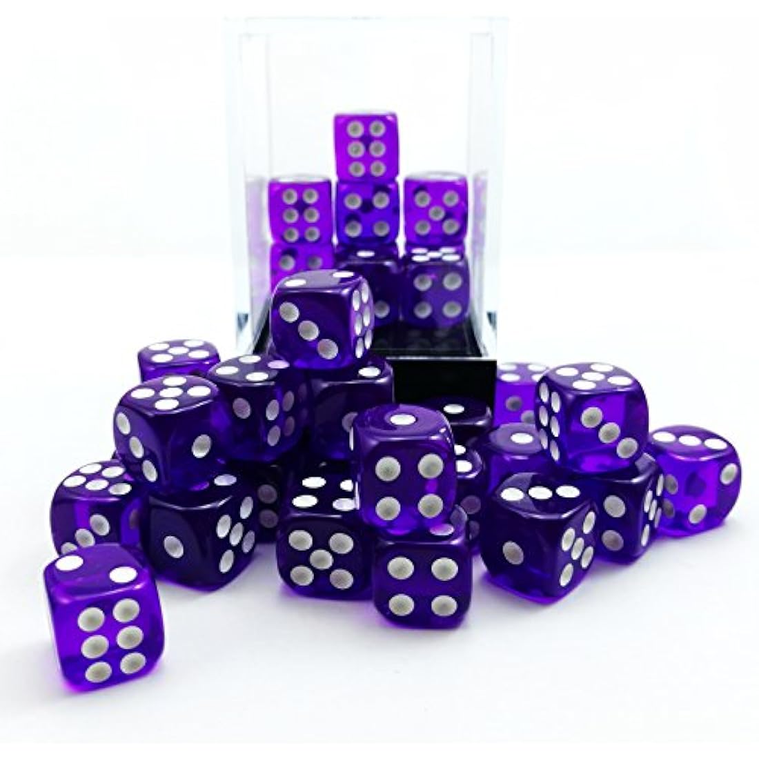 Bescon 12mm 6 Sided Dice 36 in Brick Box,12mm Six Sided Die (36) Block of Dice, Translucent Purple With White Pips