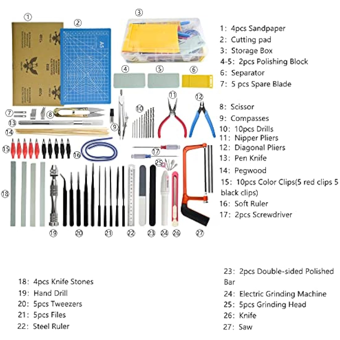 WMYCONGCONG 62 PCS Gundam Model Tools Kit Modeler Basic Tools Hobby Building Tools Kit for Buildings Cars Airplanes Model Assemble Building Repairing and Fixing