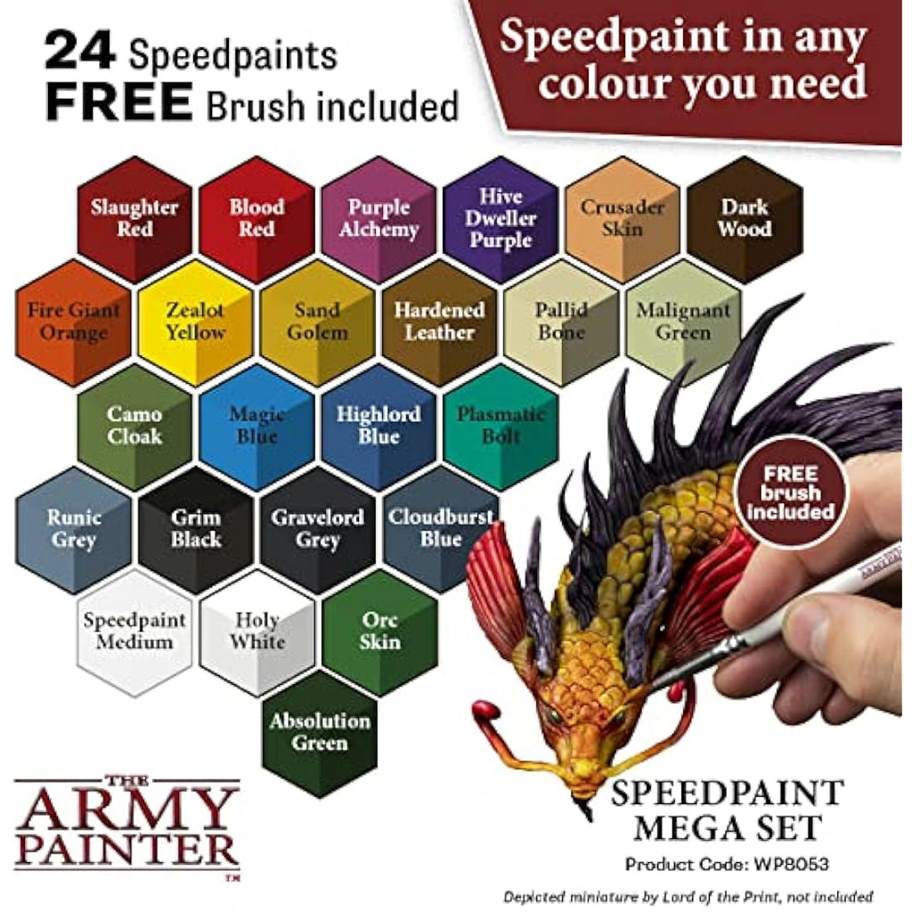 The Army Painter Speedpaint Mega Set, 24 Dropper Bottles of Non Toxic 18ml Acrylic Paints with Mixing Balls including 1 Monster Paint Brush, Speed Paint Set for Miniature Model Painting