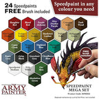 The Army Painter Speedpaint Mega Set, 24 Dropper Bottles of Non Toxic 18ml Acrylic Paints with Mixing Balls including 1 Monster Paint Brush, Speed Paint Set for Miniature Model Painting