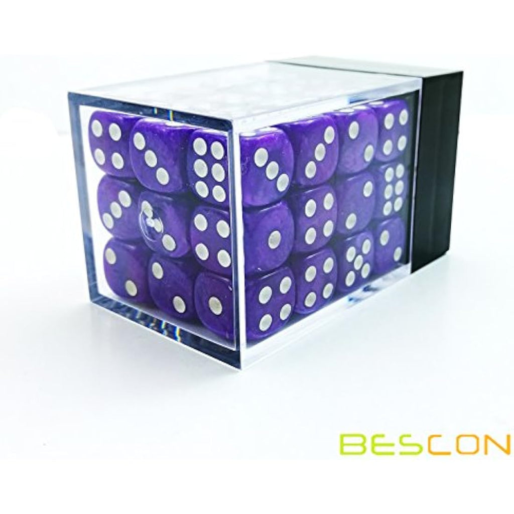 Bescon 12mm 6 Sided Dice 36 in Brick Box, 12mm Six Sided Die (36) Block of Dice, Marble Purple