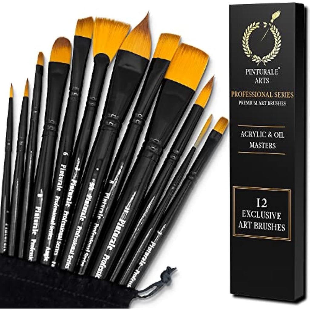 Pinturale Arts Set of 12 Acrylic Paint Brushes | Acrylic & Oil Masters | Oil Paint Brushes | Handmade Acrylic Paint Brush Set