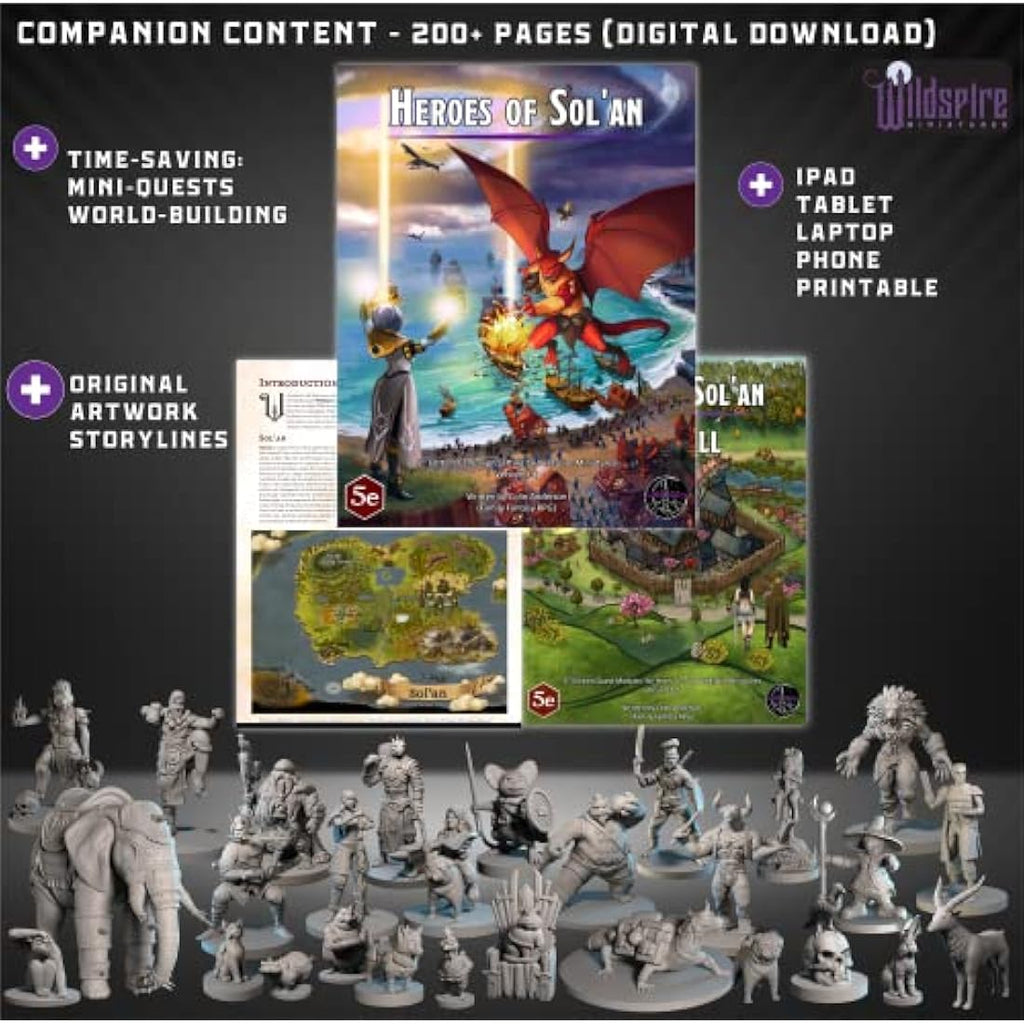 Wildspire Heroes, Animal Companions & Troll King for DND Miniatures Bulk 28mm DND Minis Dungeons and Dragons D&D Miniatures Dungeons and Dragons Unpainted Figures for Tabletop