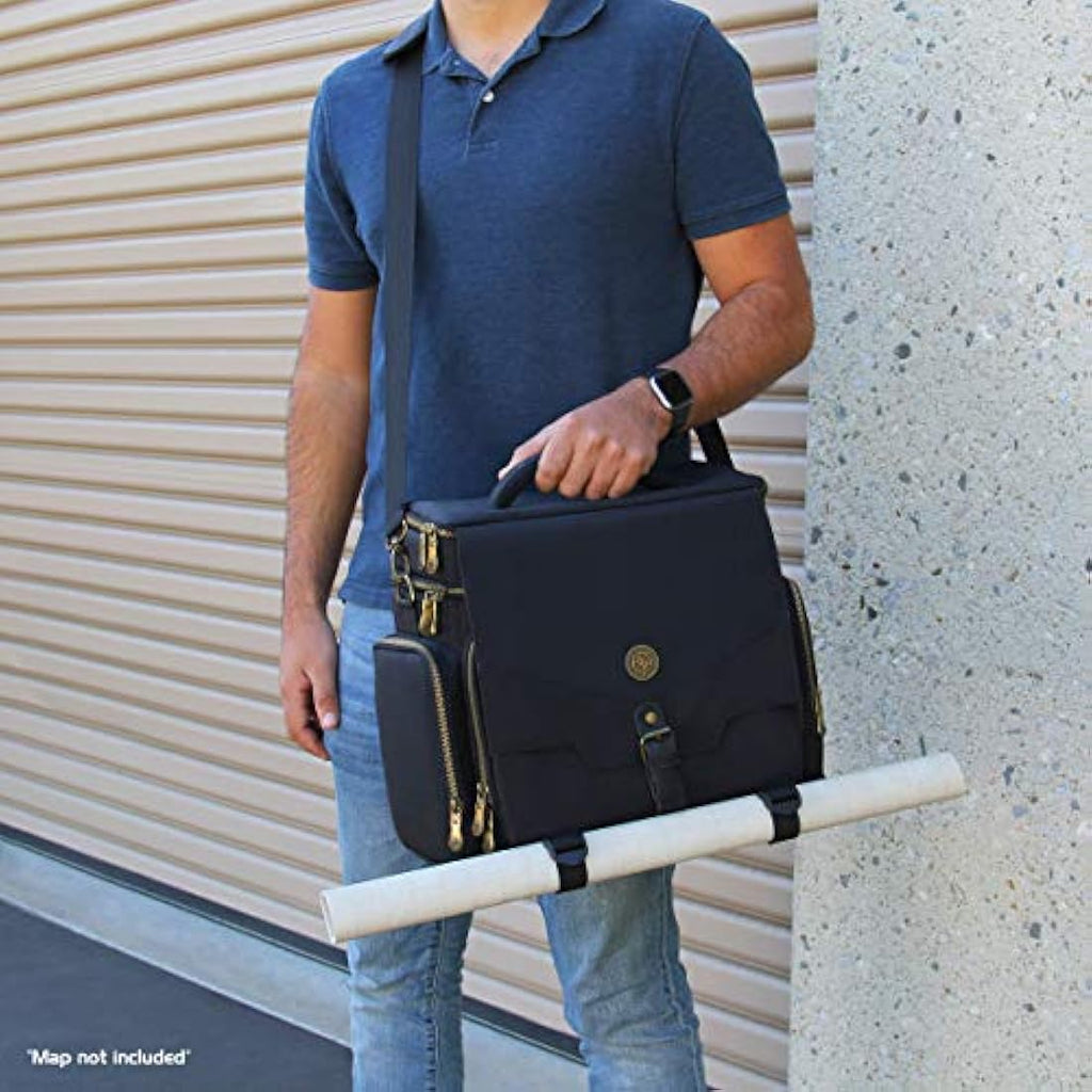 ENHANCE Tabletop DND Bag - RPG Adventurer's Dungeons and Dragons Accessories Bag with Miniatures Storage, Mat Holder, DND Dice & Token Pockets, Fits 4-8 Books, DM's Guide, Player's Handbook (Black)