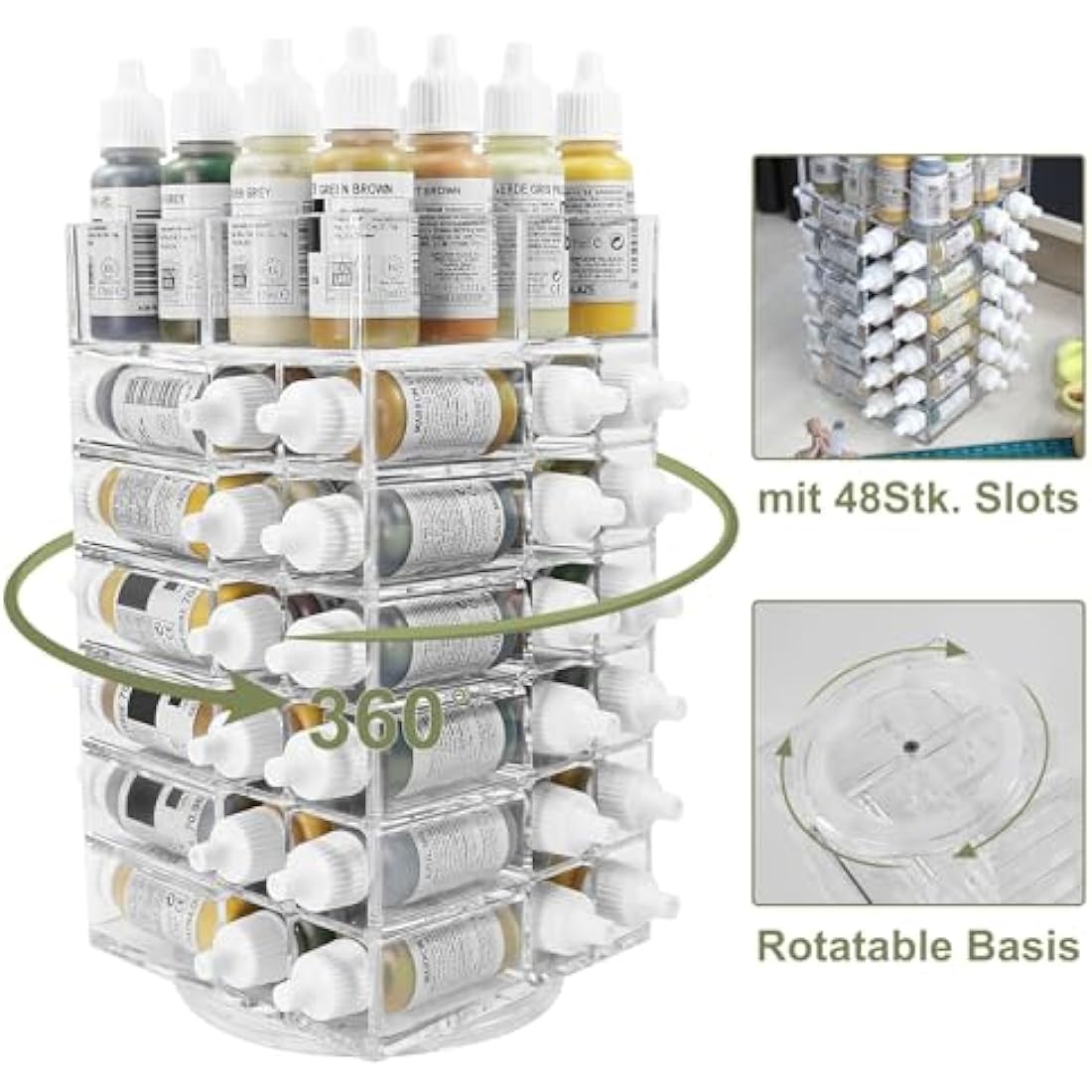 Evemodel 1pc Acrylic 6-Tier Spinning Rack Paint Organizer Storage for Paint Bottle Holder Shelf SN02