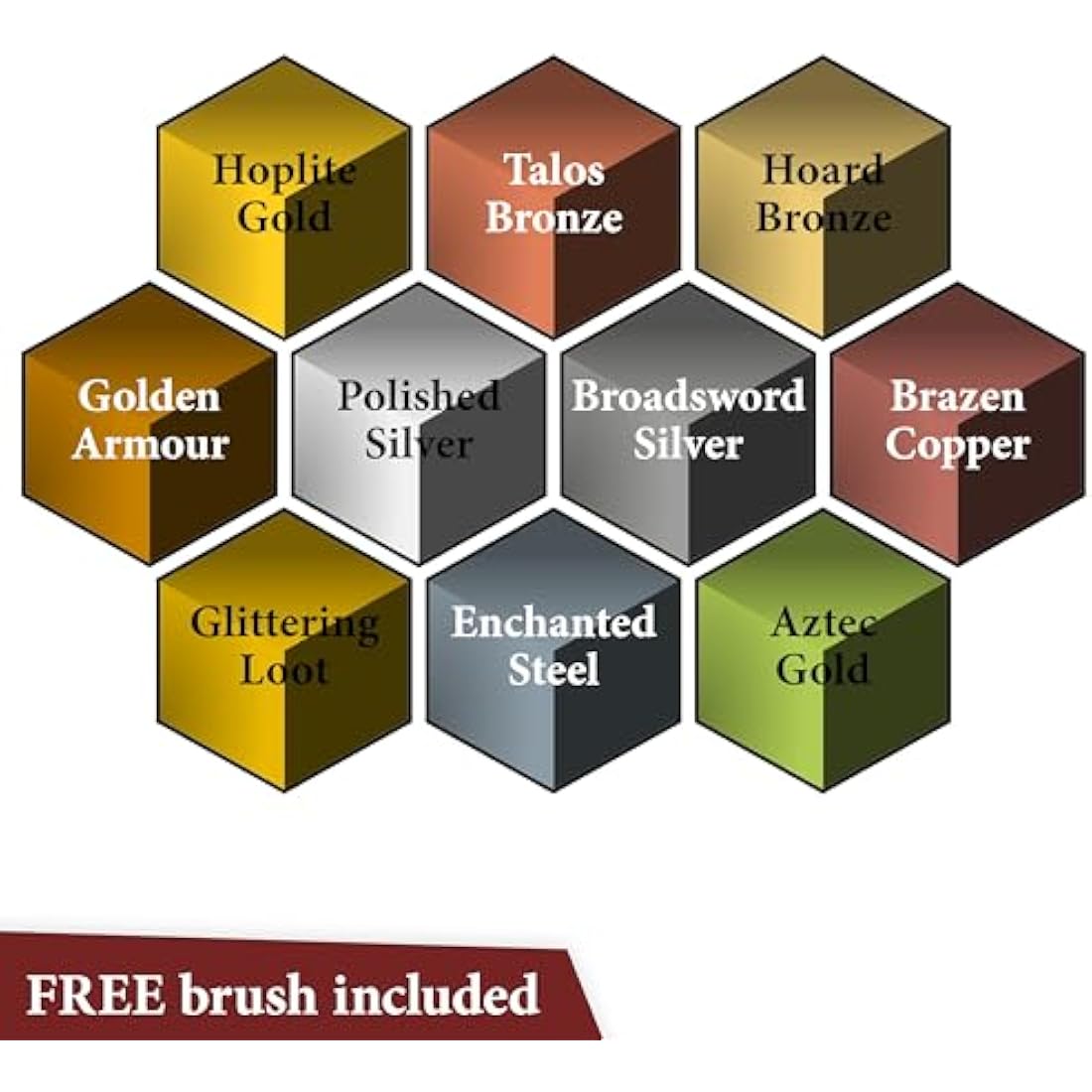 The Army Painter Speedpaint 2.0 Metallics Set Combo, 10 Bottles of Non Toxic Metal Contrast Acrylic Model Paint 18ml, 1 Free Speedpaint Brush and 1 Basecoating Brush for Miniature Fantasy Wargaming