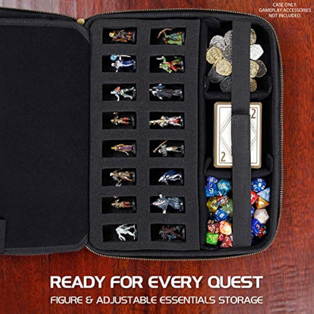 ENHANCE RPG Organizer Case - DND Binder with Built-in Character Sheet Holder and Erasable Scribe Panel, Dice Rolling Area, Removable Pen Pouch, Miniature Foam Tray, Wrist Strap, and More (Black)