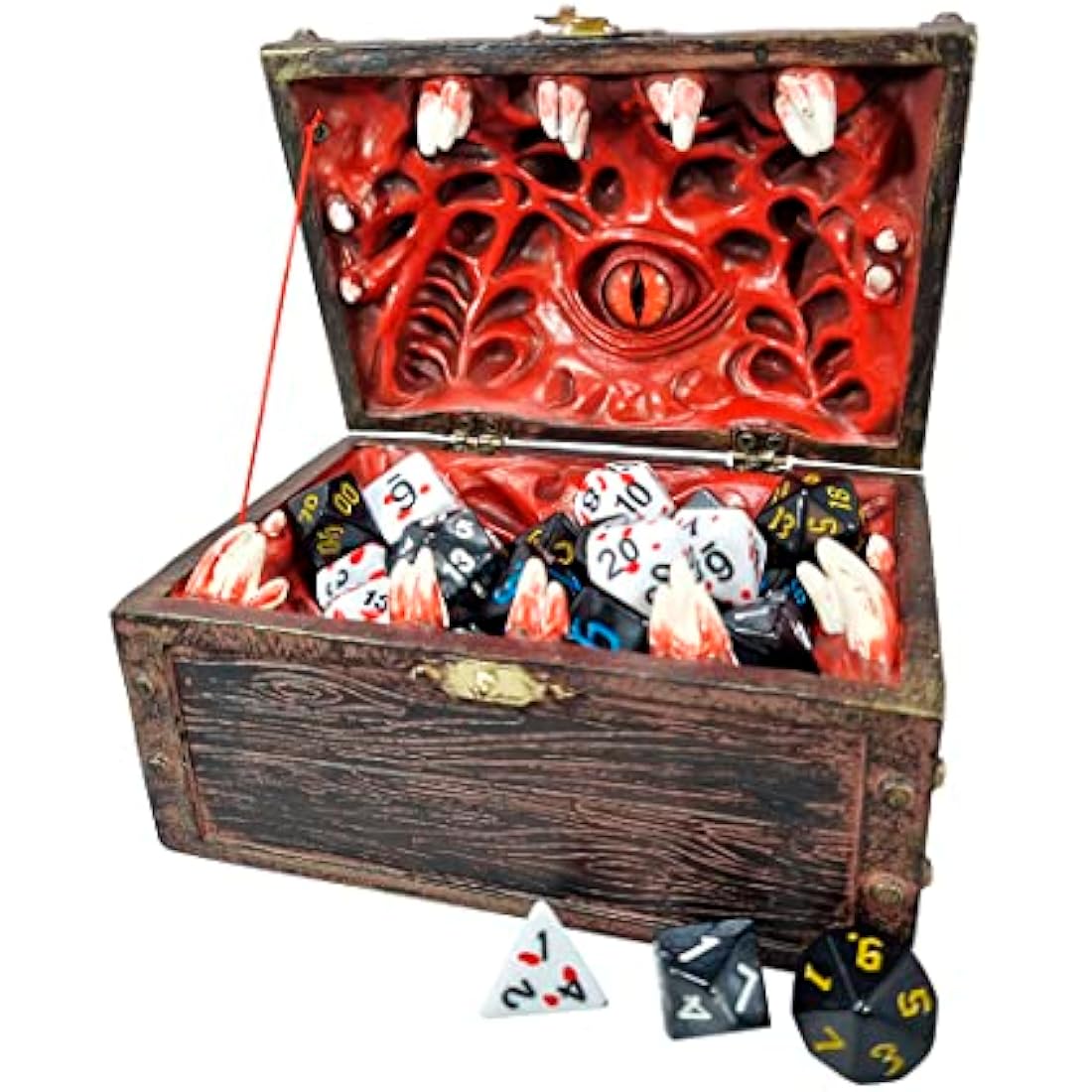 POWER BEAST Dungeon Mimic Chest Dice Storage Box with Glass Eye, Miniatures and Dungeons and Dragons Accessories, D&D Gift, DND, Dungeon Master, Holds up to 5 Sets of Polyhedral Dice. RPG Game.