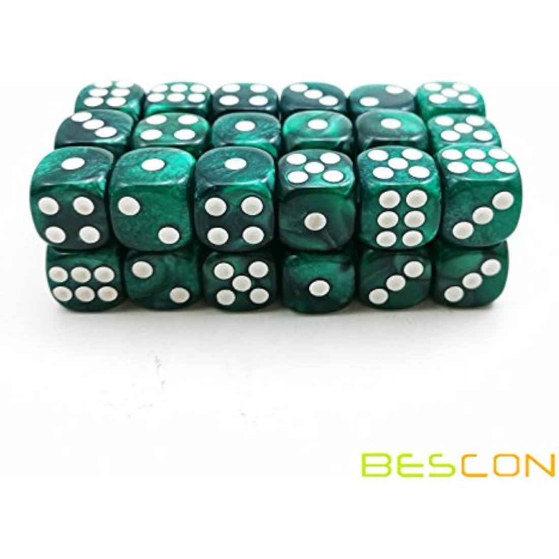 Bescon 12mm 6 Sided Dice 36 in Brick Box, 12mm Six Sided Die (36) Block of Dice, Marble Green