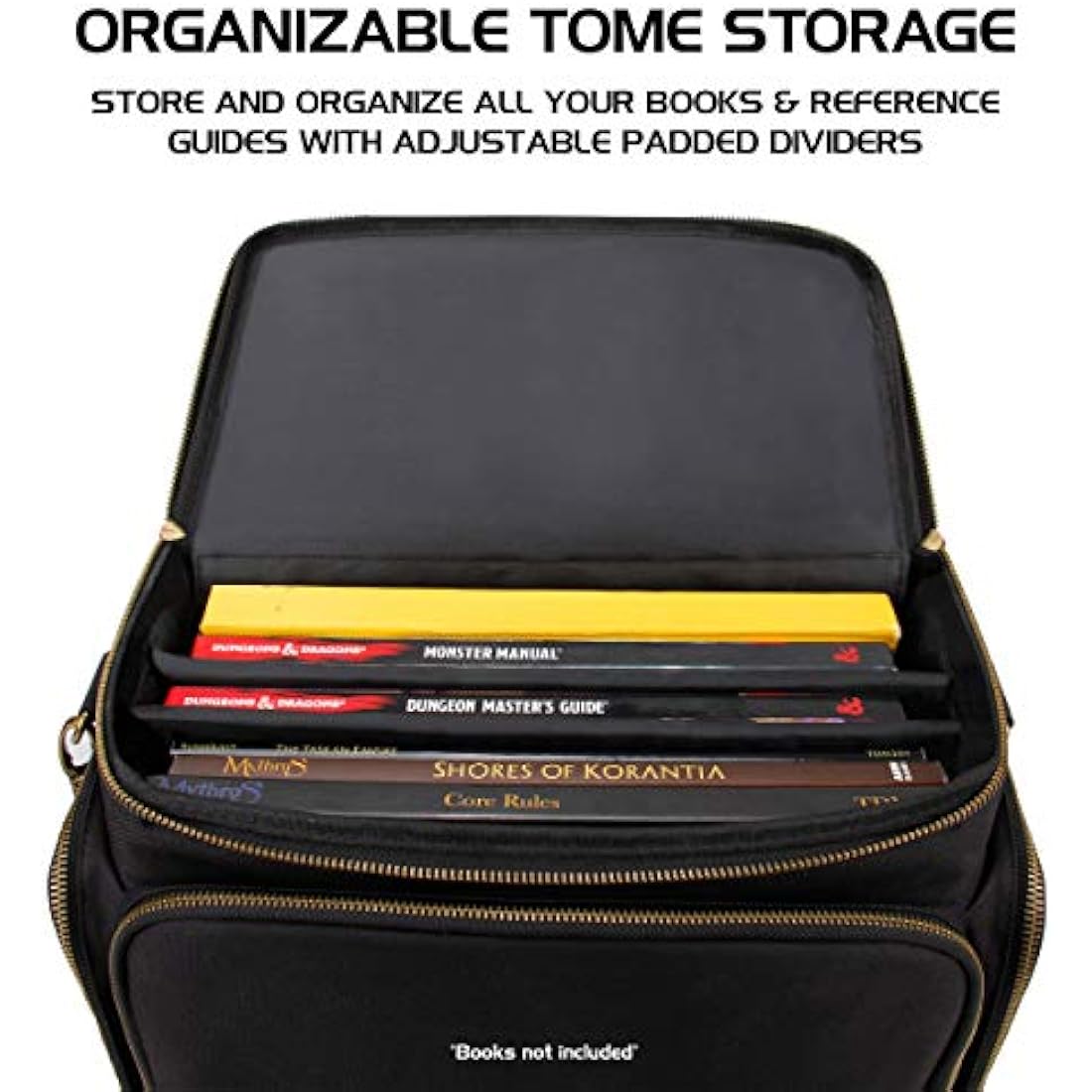 ENHANCE Tabletop DND Bag - RPG Adventurer's Dungeons and Dragons Accessories Bag with Miniatures Storage, Mat Holder, DND Dice & Token Pockets, Fits 4-8 Books, DM's Guide, Player's Handbook (Black)