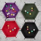 SIQUK 4 Pieces Dice Tray Hexagon Dice Rolling Tray Folding PU Leather Velvet Dice Tray for RPG DND and Other Dice Game (Dark Green, Violet, Red, Black)