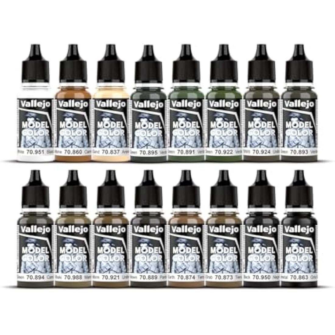 Vallejo 70109 Model Color WWII Allies Acrylic Paint Set - Assorted Colours (Pack of 16) X17ml