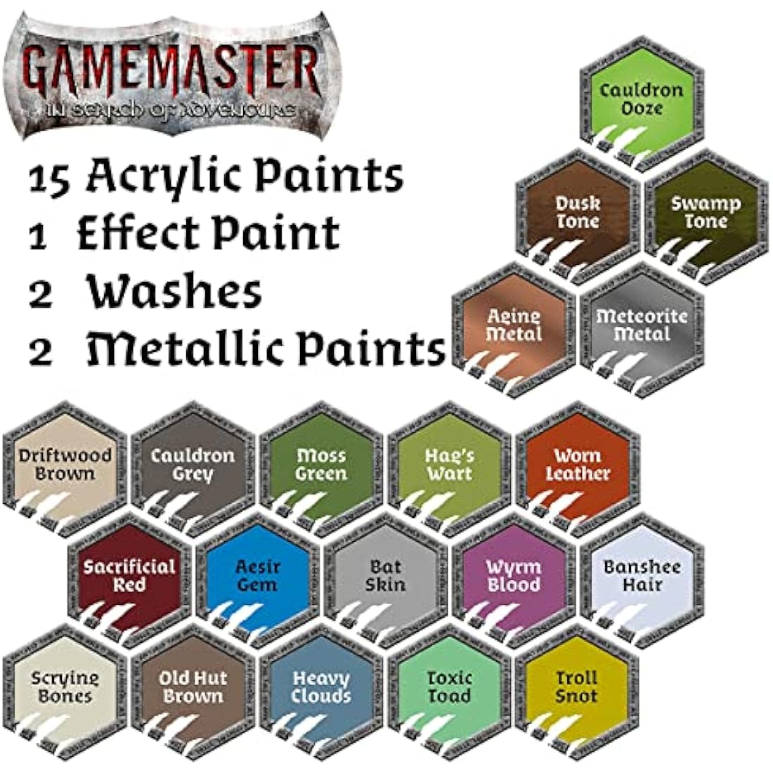 The Army Painter | GameMaster Wilderness Adventures Role-Playing Paint Set | 20 Bottles of 12ml Acrylic Paint | 1 Dry Brush | 1 Plastic Witch Miniature for Warhammer 40k and Dungeons and Dragons