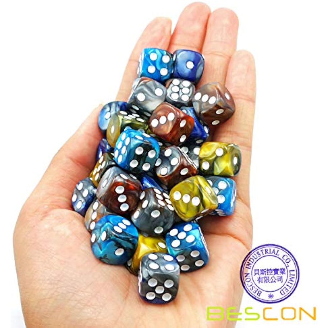 Bescon 12mm D6 Dice 36 in Cube, Assorted Gemini ROCK Colors, 12mm Six Sides Die (36) Block of Dice