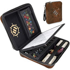 ENHANCE Collector's Edition RPG Organizer Case - DnD Binder with Built-in Character Sheet Holder and Erasable Scribe Panel, Dice Rolling Area, Removable Pen Pouch, Miniature Foam Tray (Dragon Brown)