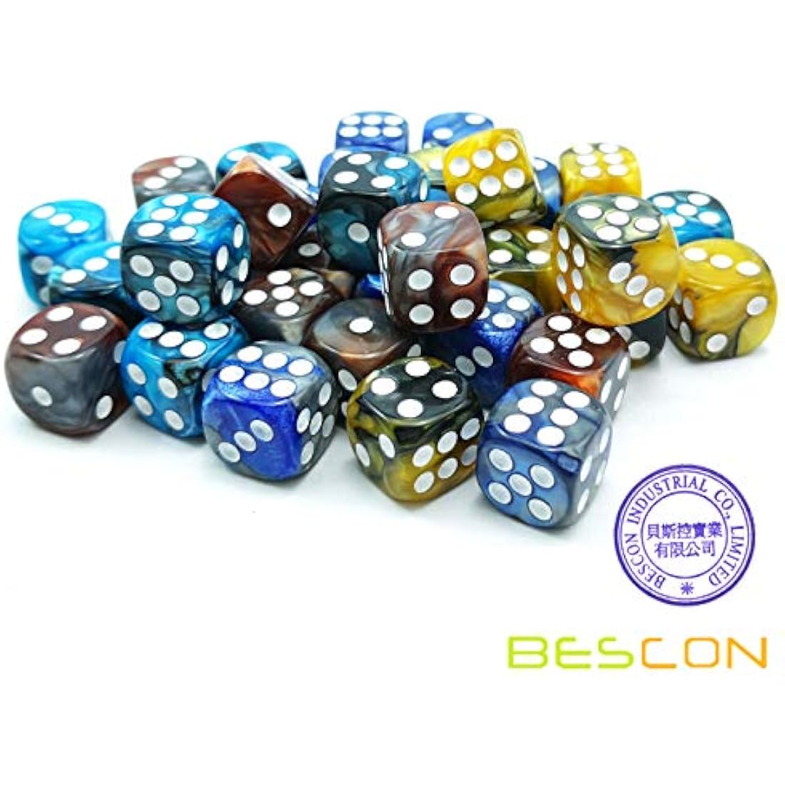 Bescon 12mm D6 Dice 36 in Cube, Assorted Gemini ROCK Colors, 12mm Six Sides Die (36) Block of Dice