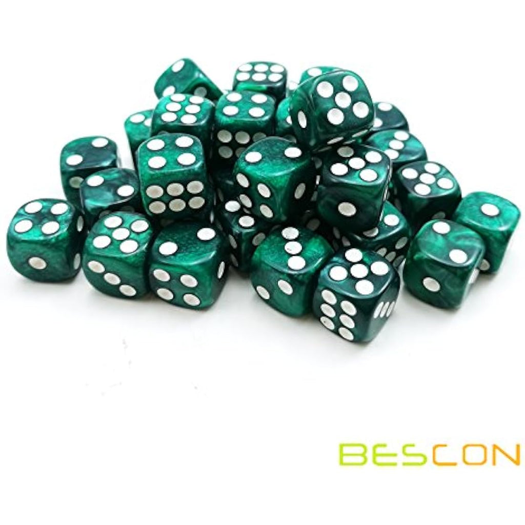 Bescon 12mm 6 Sided Dice 36 in Brick Box, 12mm Six Sided Die (36) Block of Dice, Marble Green