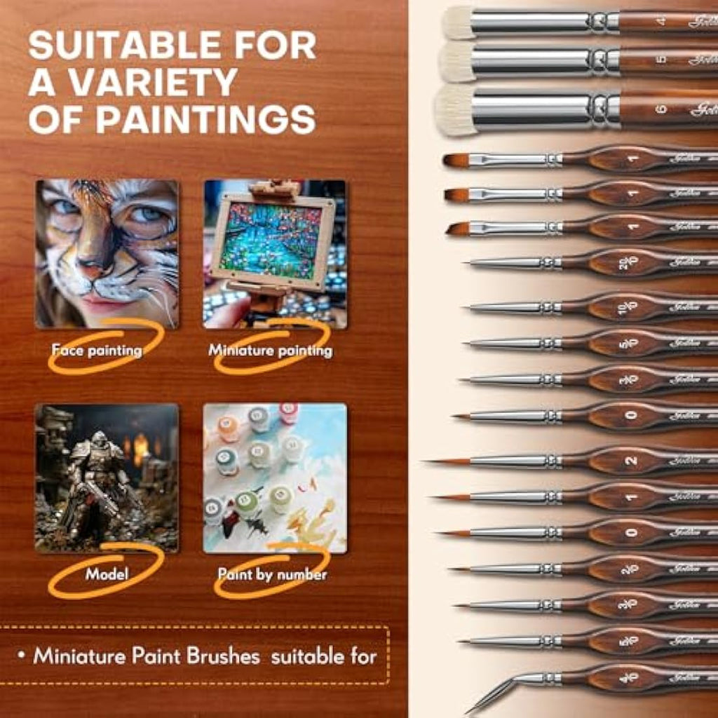 Golden Maple Miniature Paint Brushes Drybrush-18PCS Micro Detail Paint Brush Set, Small Fine Detail Model Brushes for Acrylics, Watercolors & Paint by Number, Figurine - Cocoa Brown