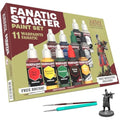 The Army Painter Warpaints Fanatic: Starter Set Combo, 11x18 ml paints: 7 Acrylic colours, 2 Metallics, 1 Wash, 2 Brushes & 1 Free Miniature figure, For models and miniature painting, DnD & Warhammer
