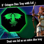Fantasydice-CTHULHU TOME-GREEN - Dice Tray - 8" Octagon with Lid and Dice Staging Area- Holds 5 Sets(7 Dice Set/Standard) for All Tabletop RPGs Like D&D, Call of Cthulhu, Shadowrun.