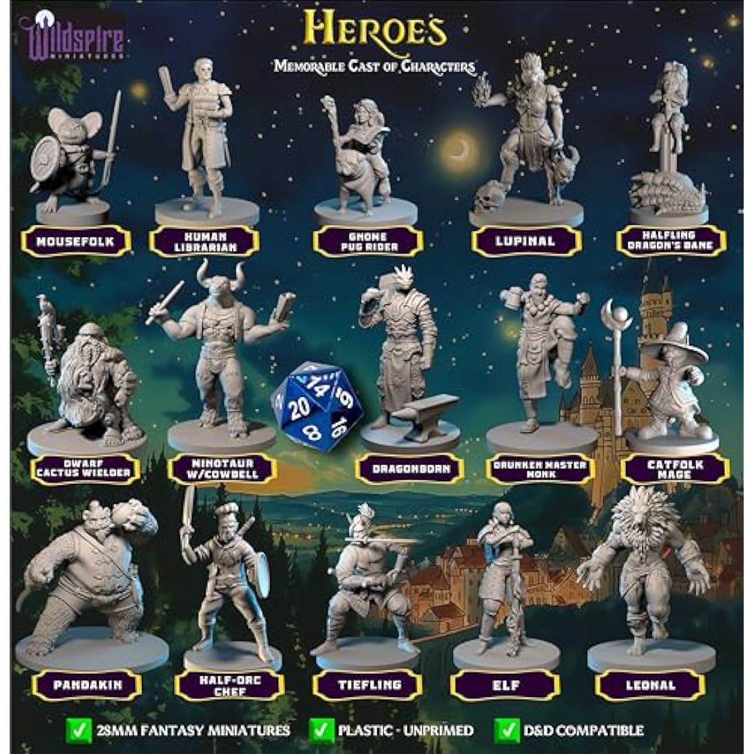 Wildspire Heroes, Animal Companions & Troll King for DND Miniatures Bulk 28mm DND Minis Dungeons and Dragons D&D Miniatures Dungeons and Dragons Unpainted Figures for Tabletop