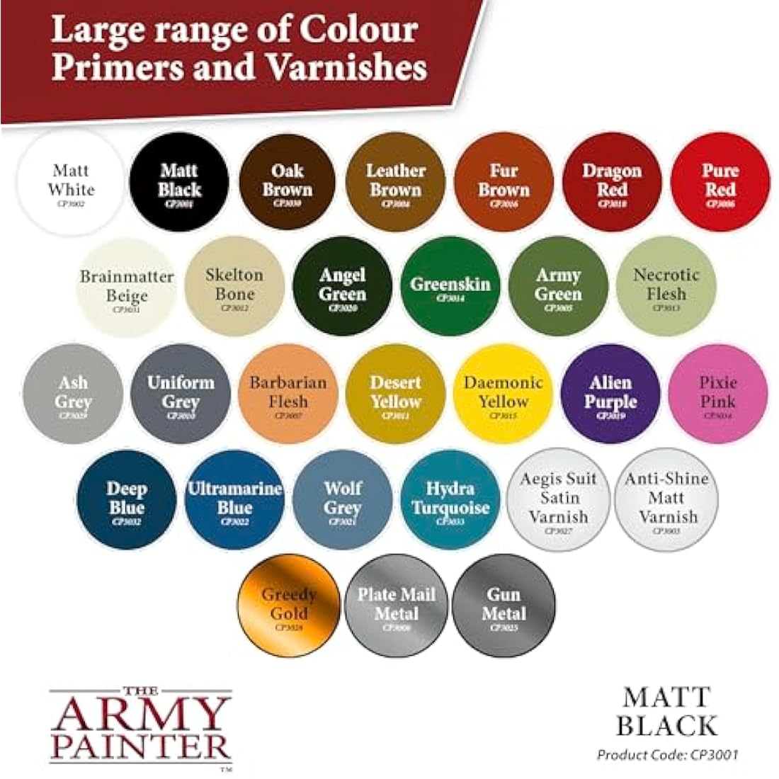 The Army Painter, Colour Primer Matt Black, 400 ml Acrylic Undercoat Spray Paint for Miniature Painting Color Primer for Wargames, DnD & Warhammer