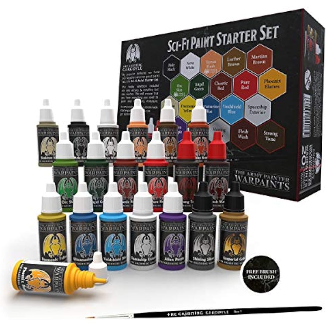 Grinning Gargoyle - Sci-Fi Miniature Paint Set - Paints for Miniatures - 20x Assorted 18ml Colours with a Paint Brush - Science Fiction Paints Starter - Warpaint for Marines and Aliens