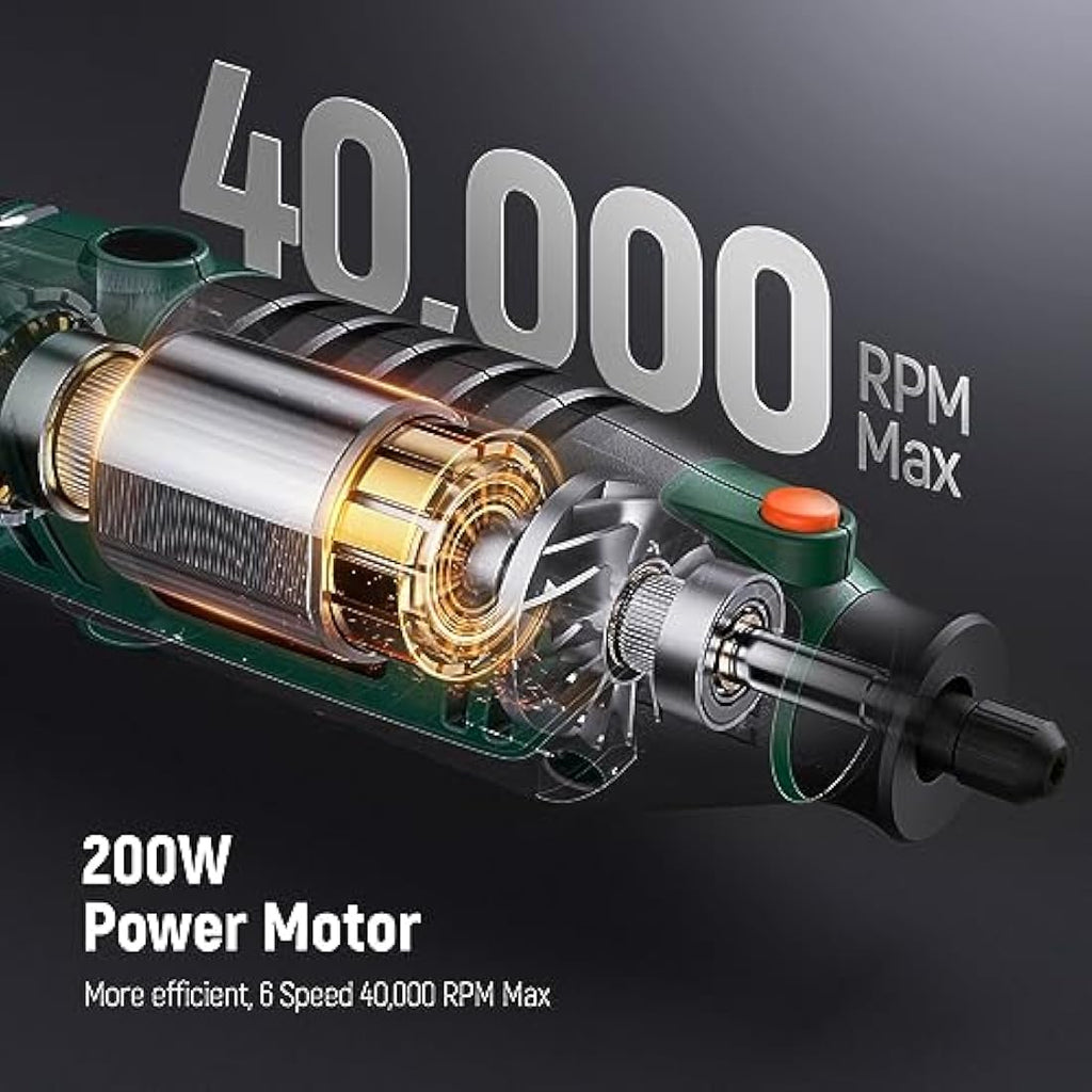 DEPSTECH Rotary Tool Kit, 200W Multi 6 Variable Speed 10000-40000RPM with Keyless Chuck & Flex Shaft, 128pcs Accessories Set for DIY Craft, Engraving, Cutting, Sanding, Polishing-DM200A, Green