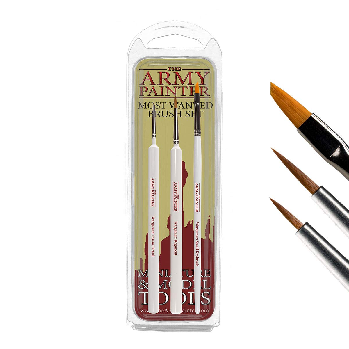 The Army Painter Wargamer Most Wanted Brush Set - Miniatures Paint Brush Set of 3 Miniature Paint Brushes - Insane Detail, Regiment, and Small