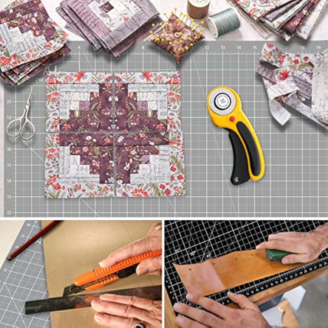 Headley Tools 24 x 36 Inch Thickened Self Healing Sewing Cutting Mat, A1 Rotary Cutting Sewing Mat for Crafts, Double Sided 5-Ply Table Cutting Board for Fabric Quilting Leather Arts Hobby, Grey/Black