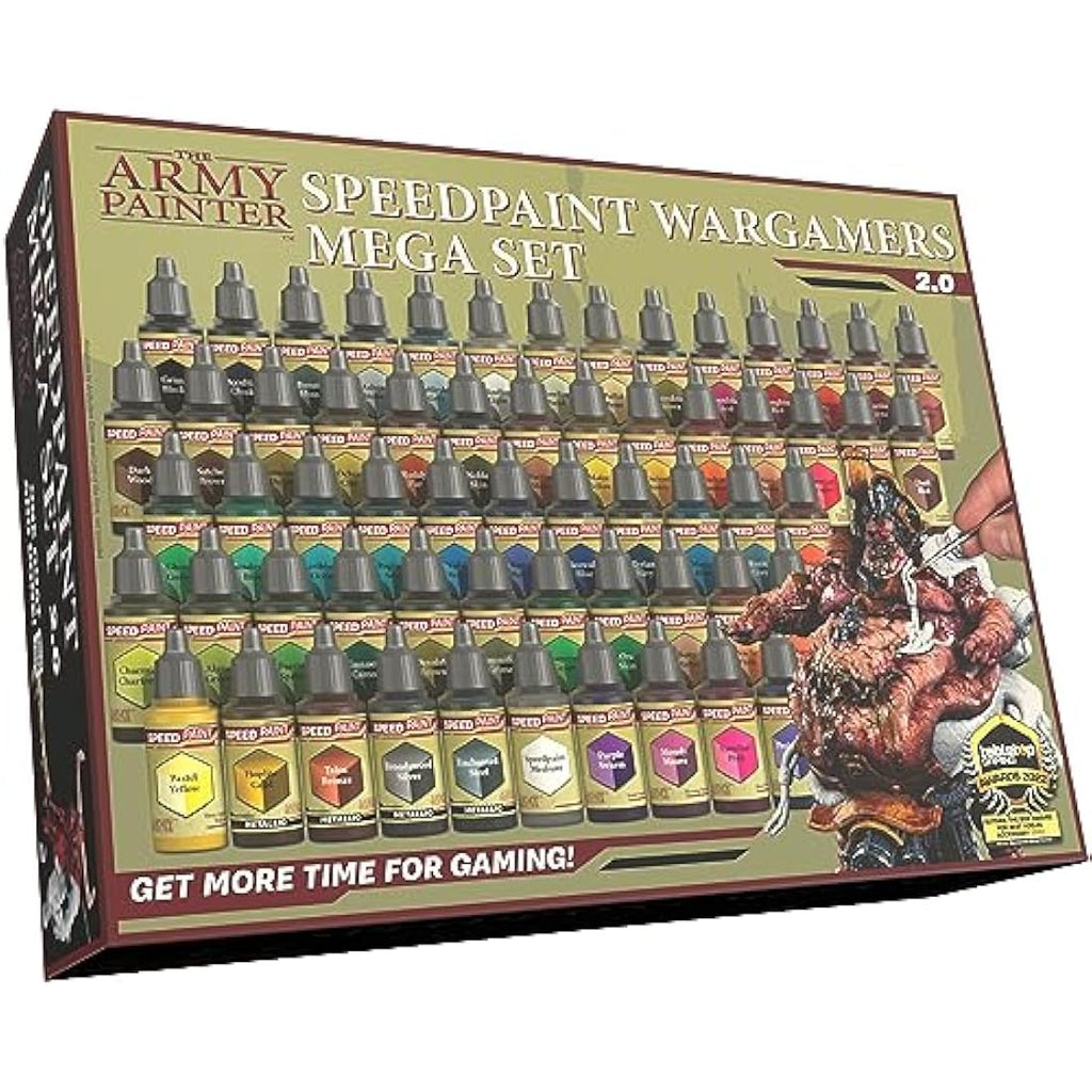 The Army Painter, Speedpaint Wargamers Mega Paint Set 2.0, 60 x 18ml Speedpaints, incl. 4 metallics, 1 Medium & 1 Free Brush for miniature and model painting