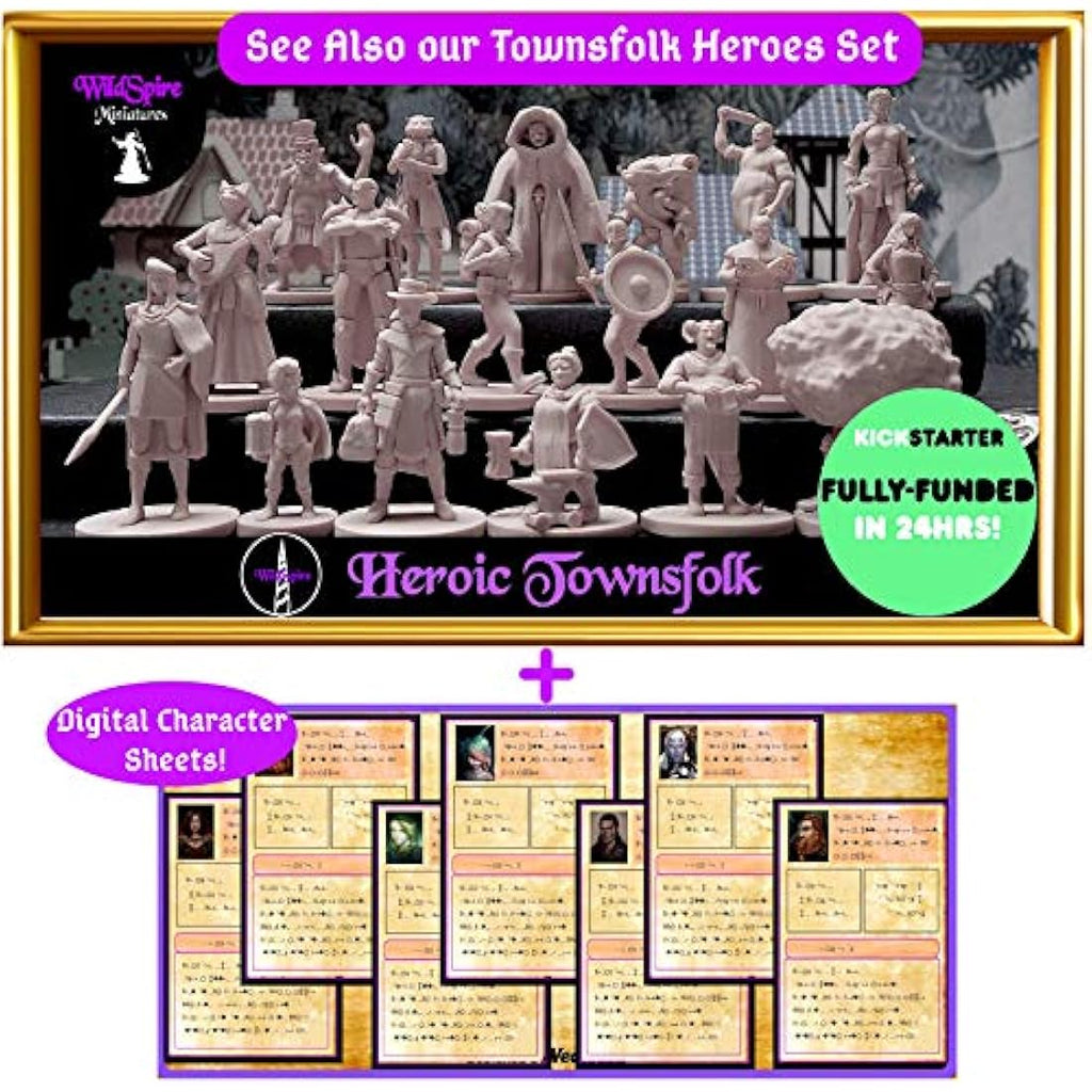 Wildspire Heroes, Animal Companions & Troll King for DND Miniatures Bulk 28mm DND Minis Dungeons and Dragons D&D Miniatures Dungeons and Dragons Unpainted Figures for Tabletop