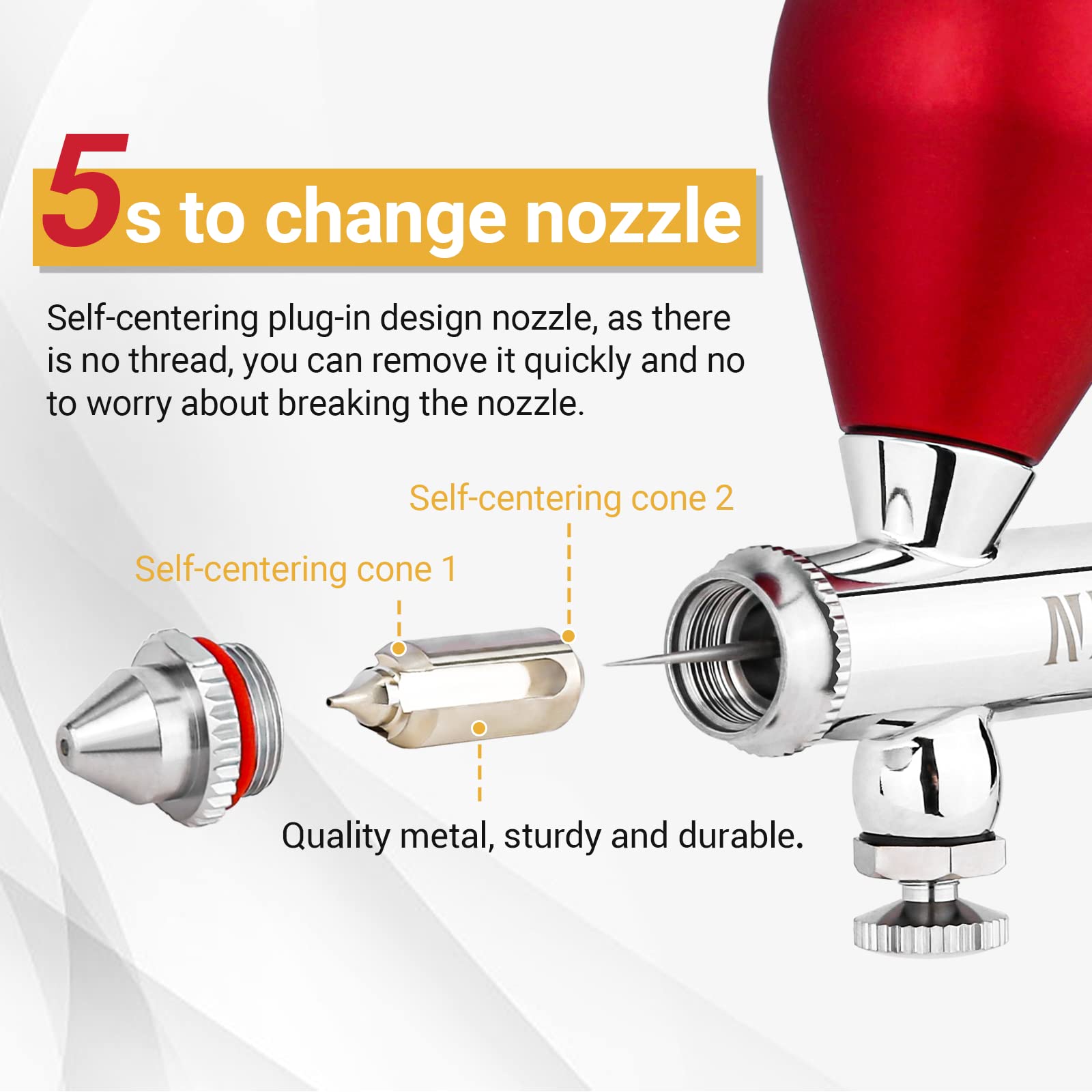 NEOECO SJ83 Airbrush, Self-Centring Plug-in Nozzle0.2, 0.3 & 0.5mm Nozzle Sets and 1/3 oz Cup, Dual-Action Gravity Feed Airbrush with 1/3 oz,2/3