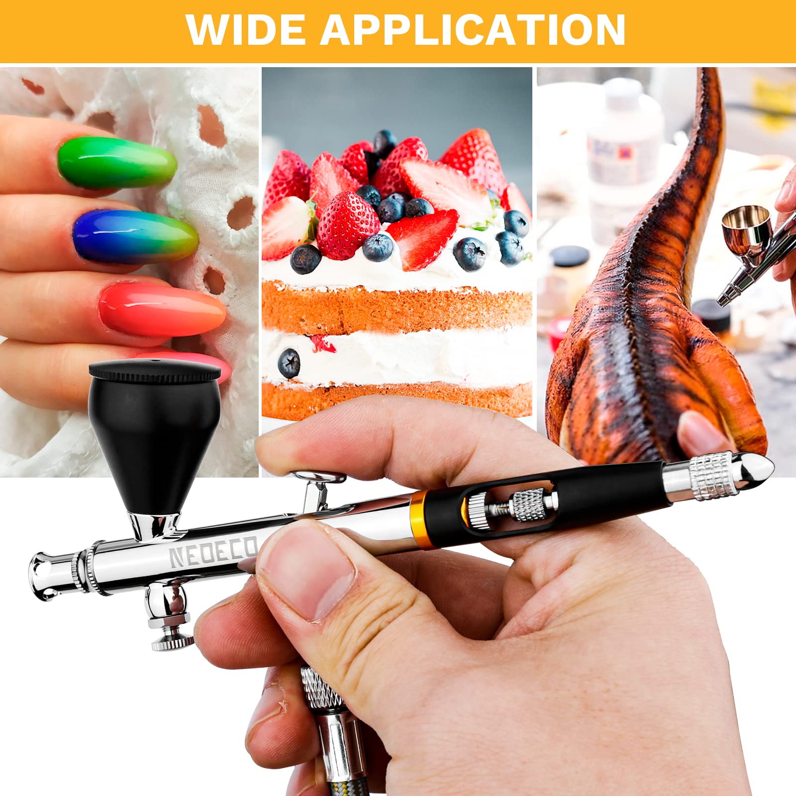 NEOECO SJ83 Airbrush, Self-Centring Plug-in Nozzle0.2, 0.3 & 0.5mm Nozzle Sets and 1/3 oz Cup, Dual-Action Gravity Feed Airbrush with 1/3 oz,2/3