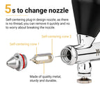 NEOECO SJ83 Airbrush, Self-Centring Plug-in Nozzle0.2, 0.3 & 0.5mm Nozzle Sets and 1/3 oz Cup, Dual-Action Gravity Feed Airbrush with 1/3 oz,2/3