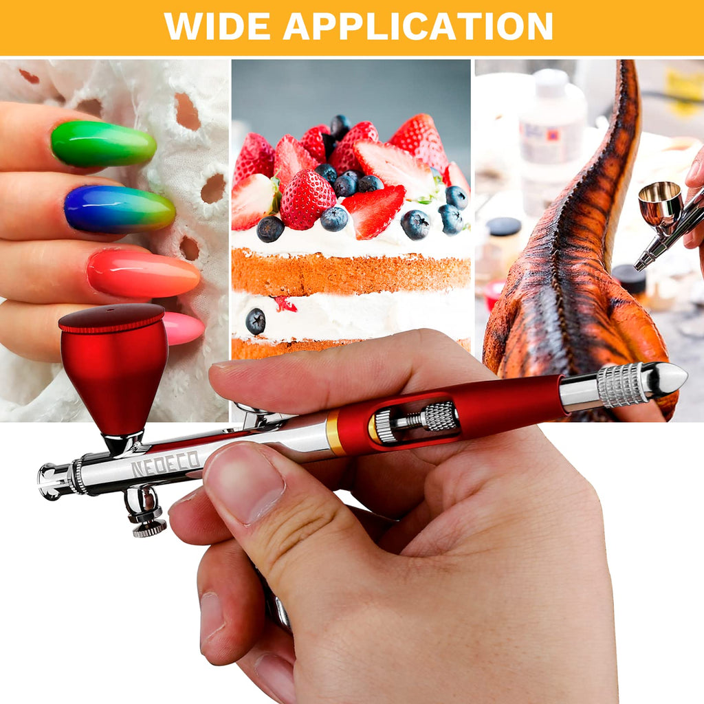 NEOECO SJ83 Airbrush, Self-Centring Plug-in Nozzle0.2, 0.3 & 0.5mm Nozzle Sets and 1/3 oz Cup, Dual-Action Gravity Feed Airbrush with 1/3 oz,2/3
