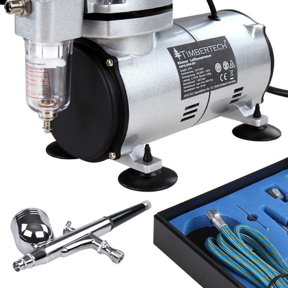Timbertech Airbrush Kit with Air Compressor ABPST05 With Powerful Airflow and High Working Pressure for Hobbies Crafts Nail Art Tattoos Cake