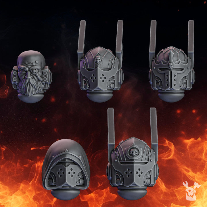 Knight Heads & Helmets | Pactum Aeternum | Conversion Bits For 28mm 32mm Sci-fi Space Knights