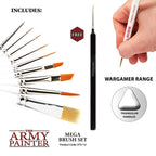 The Army Painter Wargames Mega Brush Set - 10 Miniature Paint Brushes Including Free Masterclass Kolinsky Sable Hair Brush and Detail Paint Brush with