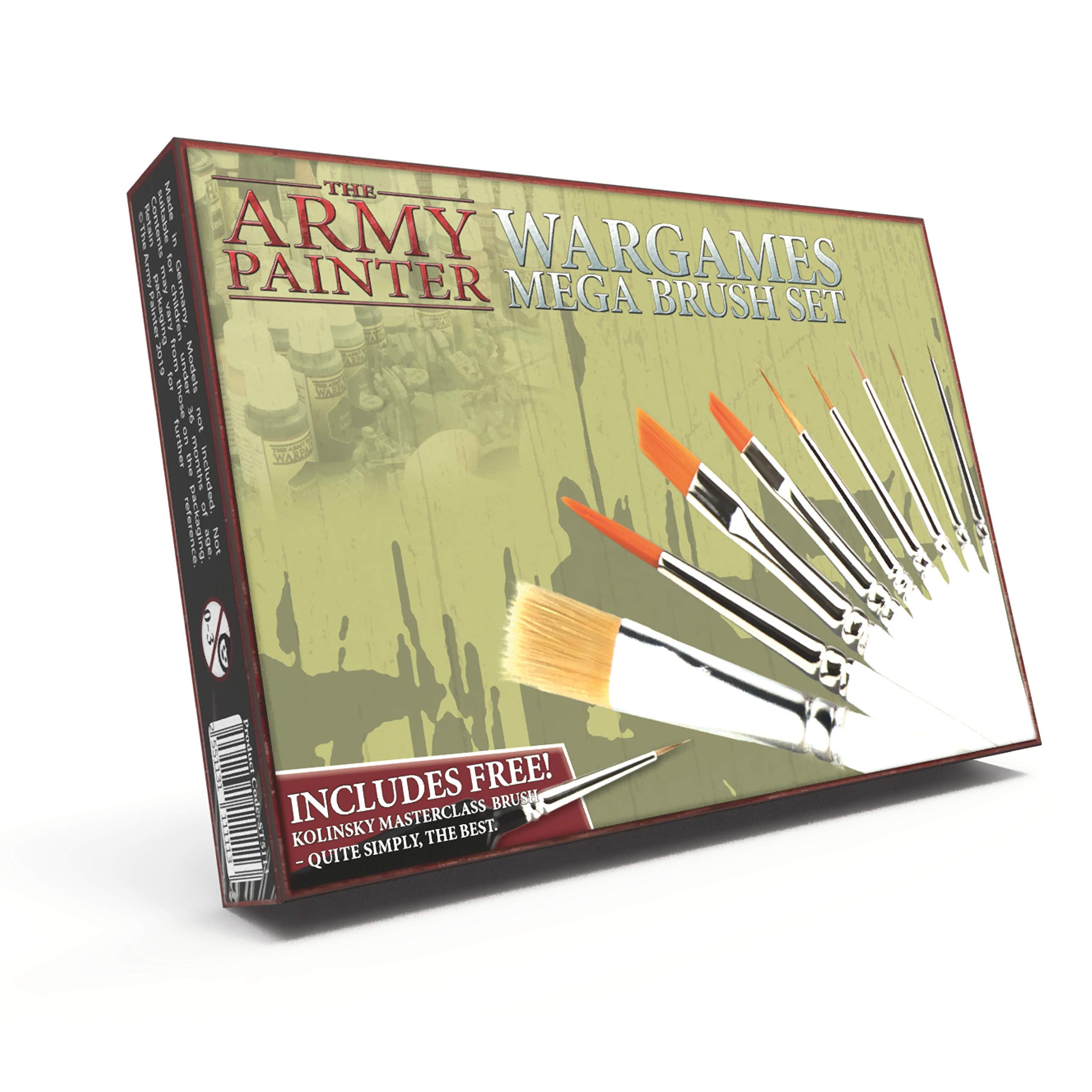The Army Painter Wargames Mega Brush Set - 10 Miniature Paint Brushes Including Free Masterclass Kolinsky Sable Hair Brush and Detail Paint Brush with