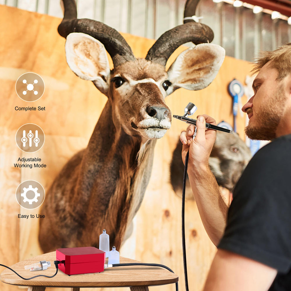 Omeyo Airbrush Kit with Air Compressor, 48 PSI High Pressure Air Brush Non-Clogging with 0.2/0.3/0.5mm Nozzle/Cleaning Sets, Ideal for Painting,