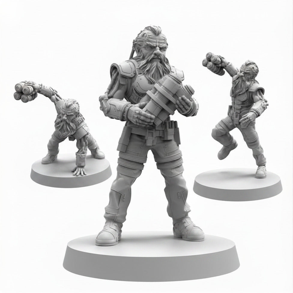 Cyber Dwarf Alchemist Cyberpunk Papsikels Resin Miniature Space Dwarf Engineer Sci Fi RPG Tabletop Wargaming Model Set of 3