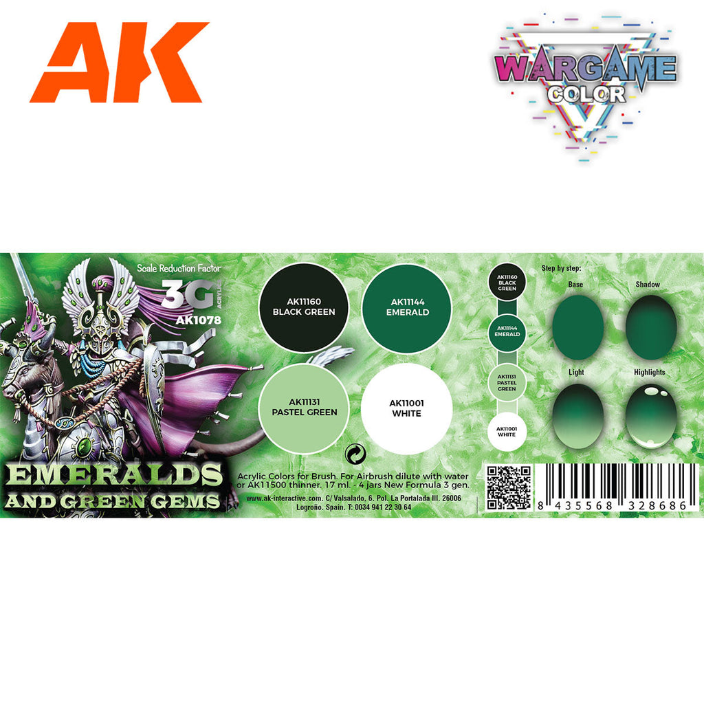 AK Interactive Wargame Color Set: Emeralds and Green Gems (AK1078)
