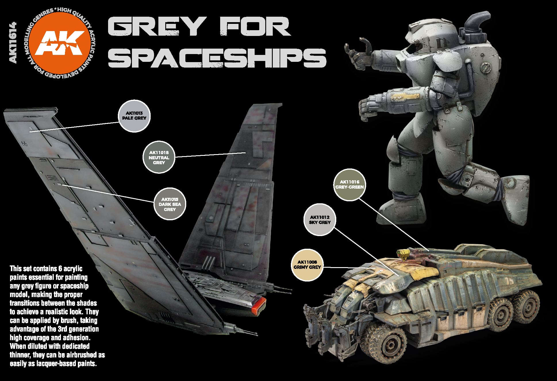 AK Interactive 3rd Gen Acrylic Grey for Spaceships Set (AK11614)